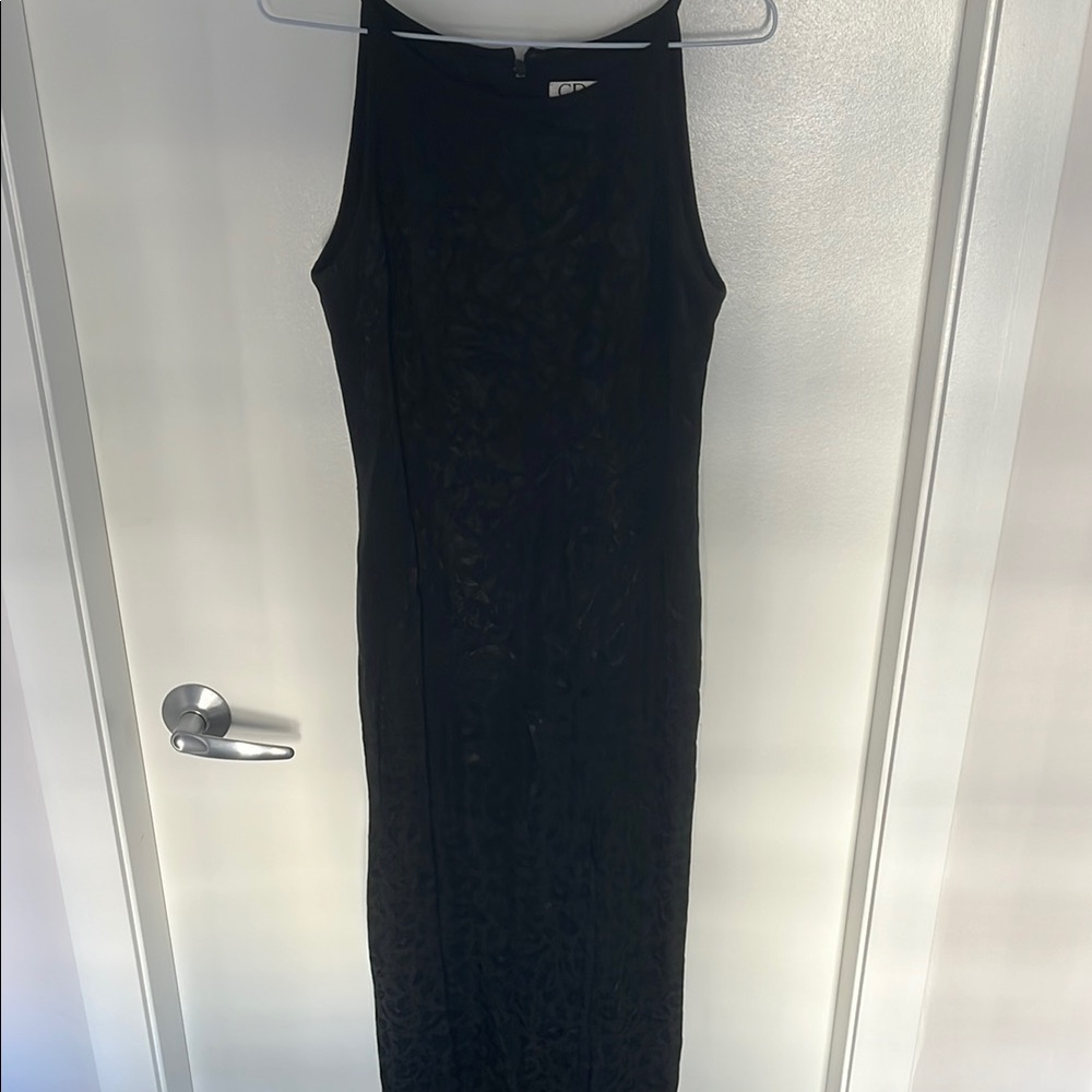 CDC Petites Black Halter Sheath Midi Dress Cocktail with Floral Detail